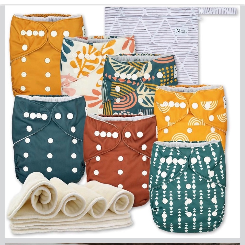 Nora's Nursery Cloth Diapers 7 Pack w/7 Inserts & 1 Wet Bag,Waterproof,The Keys
